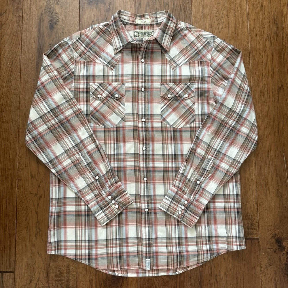Vintage Polo Jeans Co Ralph Lauren Men's L Plaid Pearl Snap Western Shirt Cotton